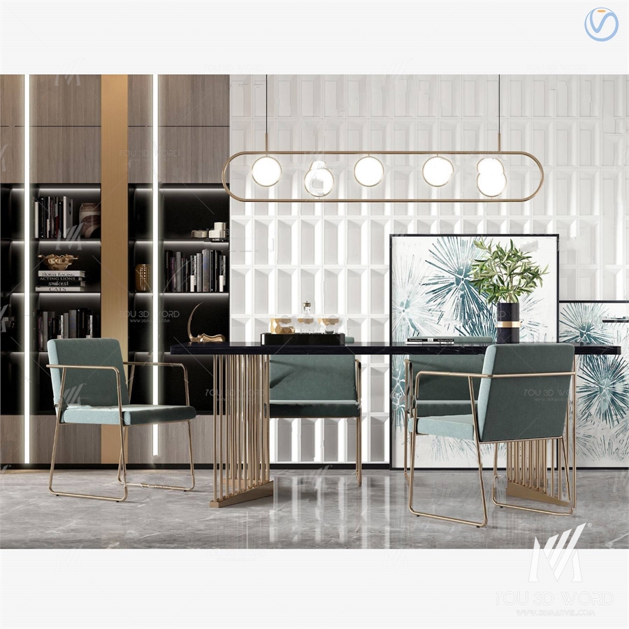 3d model of modern light luxury dining table and chairs